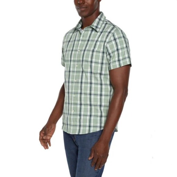 Gap Men's Short Sleeve Button Up Poplin Shirt Green Plaid Size XXL (55 in) - Picture 4 of 6